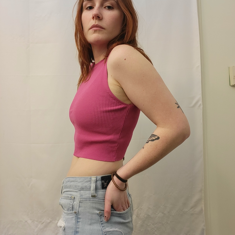 Only Pink Ribbed Crop Top - Picture 3 of 3